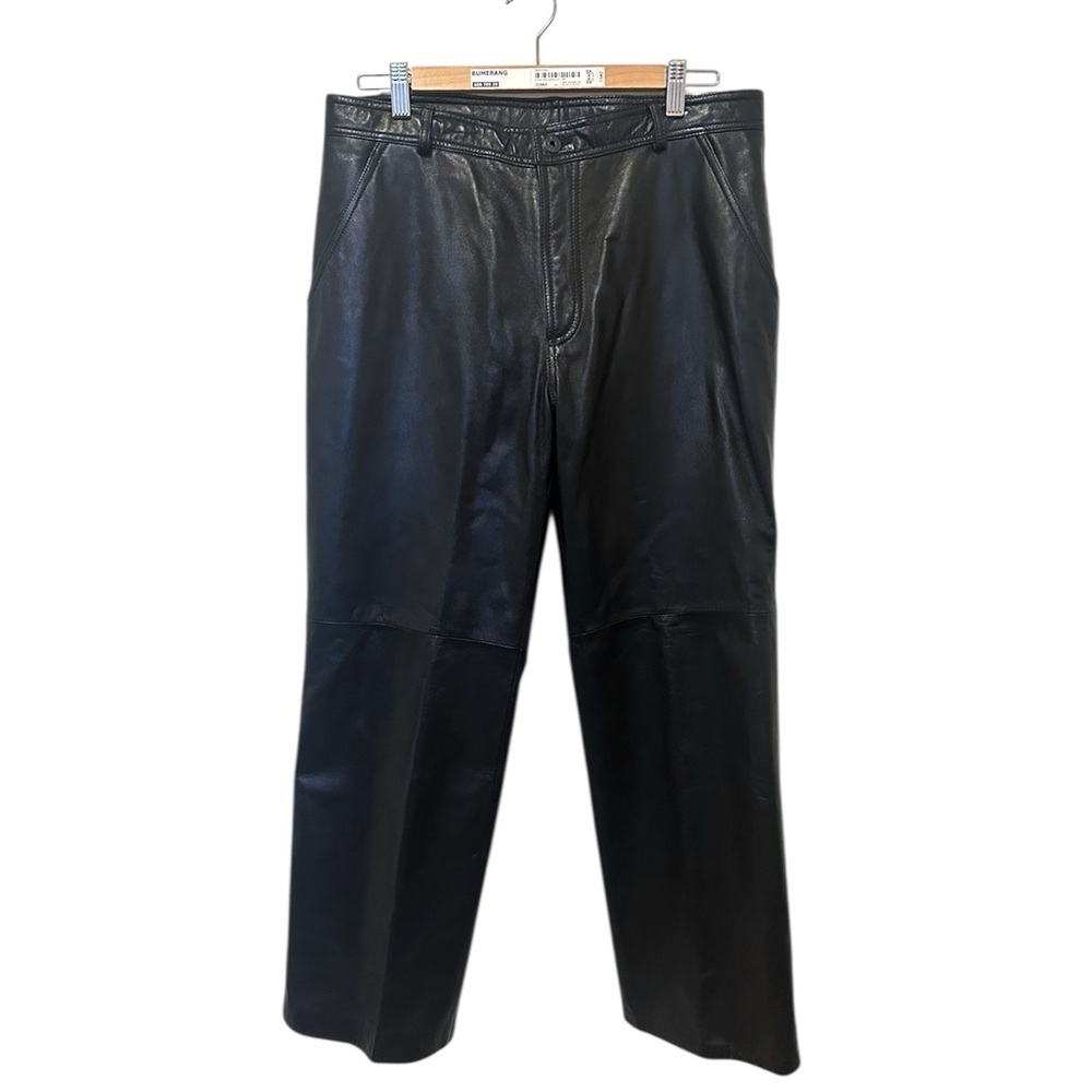 Vintage Danier Black Leather Pants Moto Bikercore Straight Leg 34” High Rise